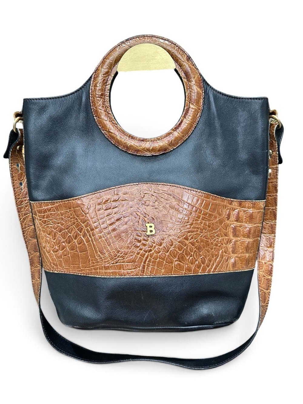 Vintage Bally Leather Circle Handle Bag 70s 80s
